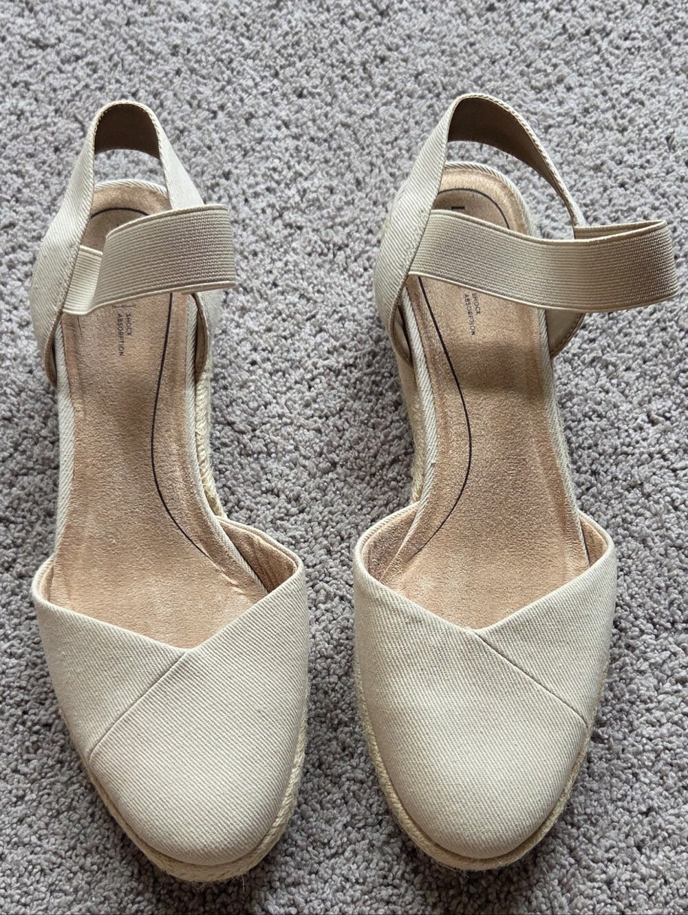 LifeStride Beige Canvas Kimmie Wedge Espadrilles, Size 10 Cottagecore Nautical